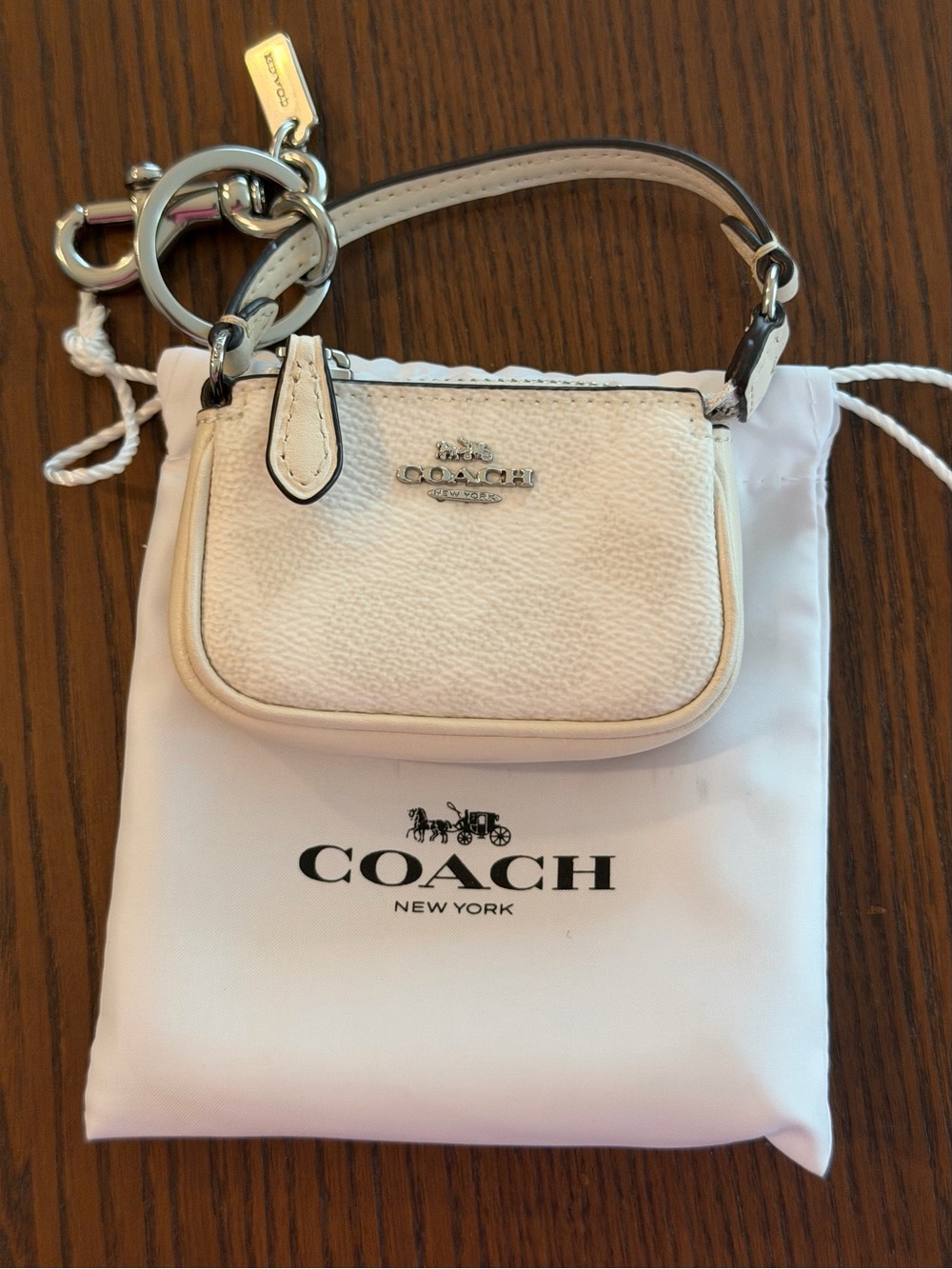 Coach Cream Pebbled Leather Mini Bag with Keychain